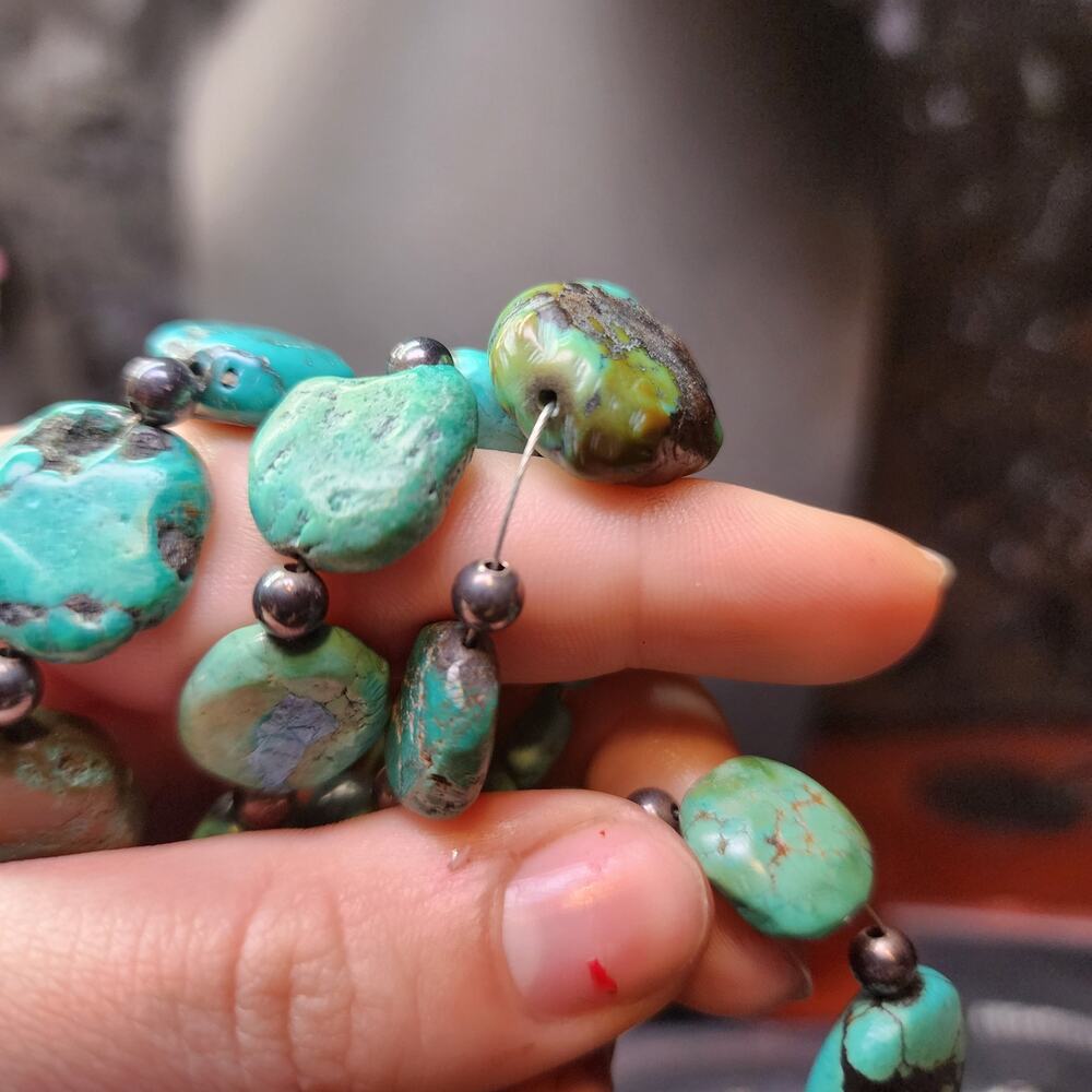 Hubei Turquoise Nugget Lariat Wrap Necklace Sterling Silver Desert Pearls - Picture 8 of 9